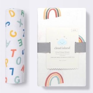 Cloud island neutral rainbow crib sheet and alphabet Muslin blanket for baby